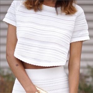 Torn by Ronny Kobo Lena White Ribbed Knit Short Sleeve Crop Top Size Small